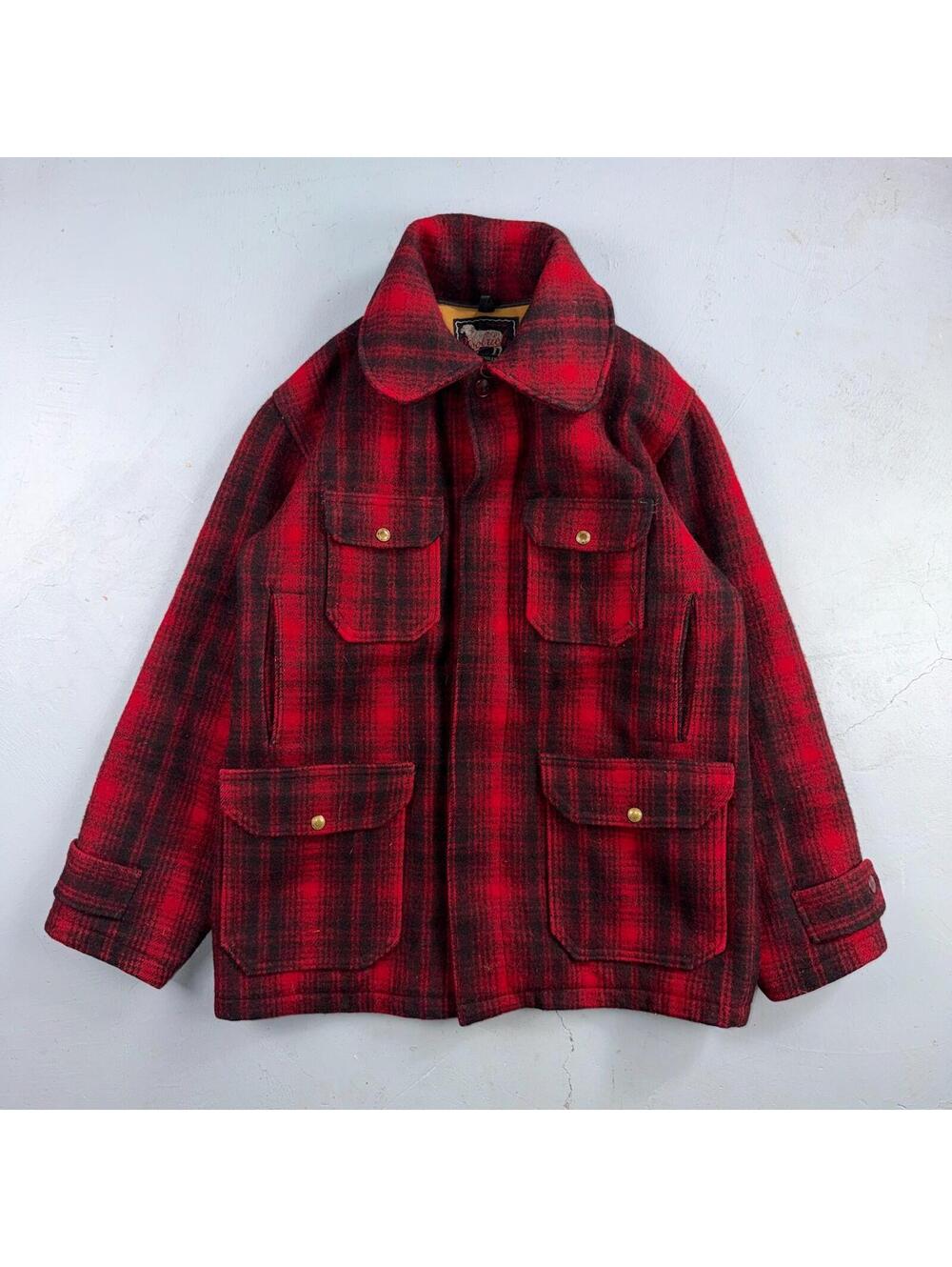 Vintage Woolrich Mackinaw Jacket 1940s Buffalo Plaid Hunting Wool Coat 40s Chore